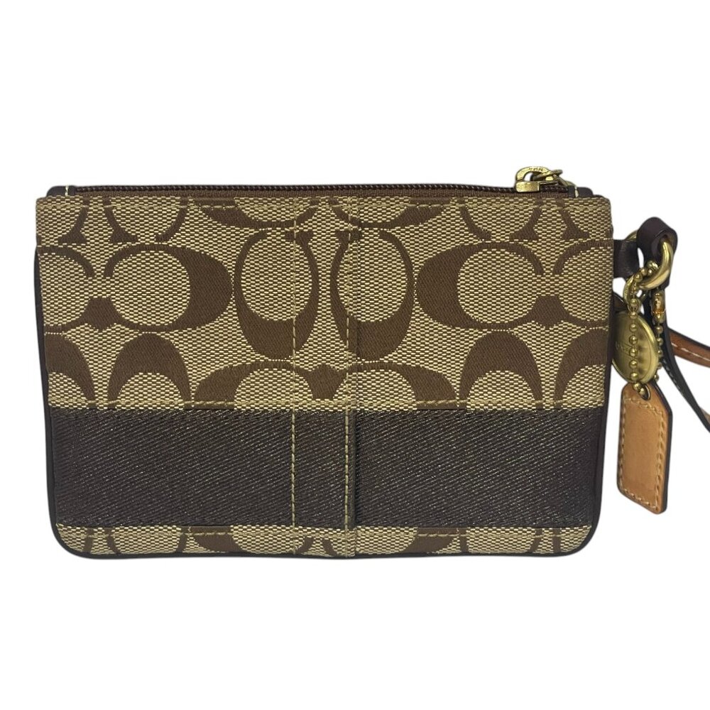 COACH  Brown legacy stripe signature wristlet with leather strap - Picture 12 of 12